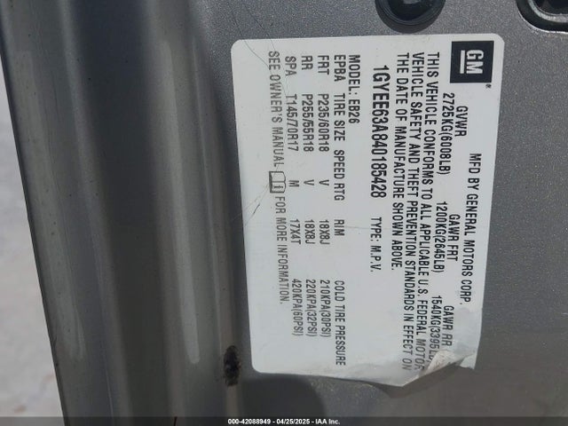 2004 CADILLAC SRX 1GYEE63A840185428 Photo 8