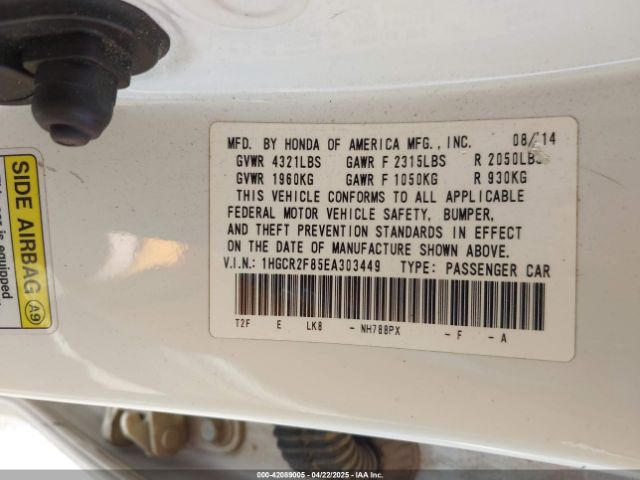 1HGCR2F85EA303449 Honda Accord Ex-l