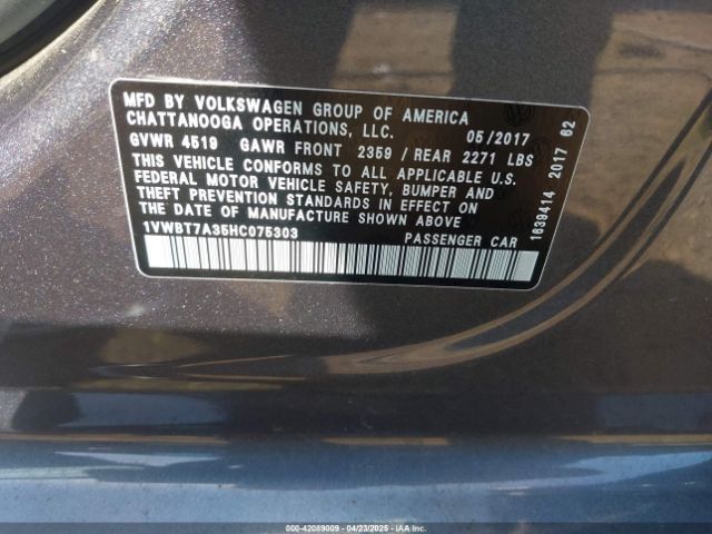 1VWBT7A35HC075303 Volkswagen Passat 1.8t Se