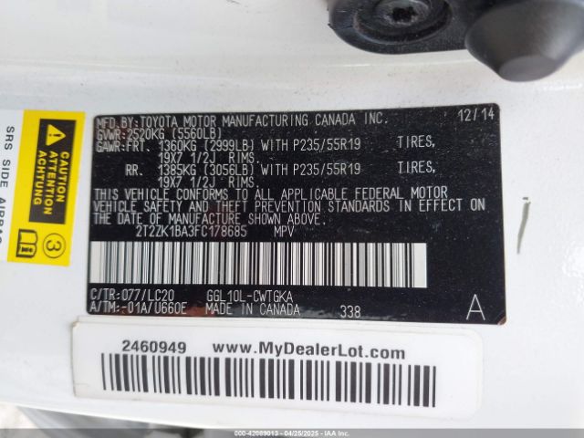 2T2ZK1BA3FC178685 Lexus RX 350