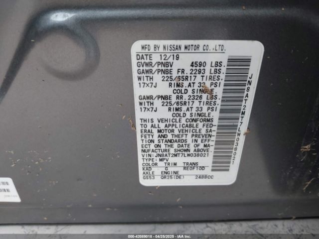 JN8AT2MT7LW038021 Nissan Rogue S Fwd