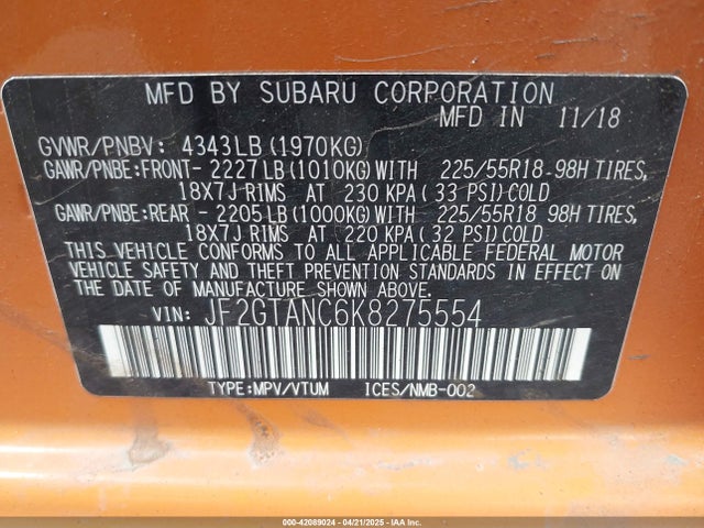 JF2GTANC6K8275554 Subaru Crosstrek 2.0i Limited