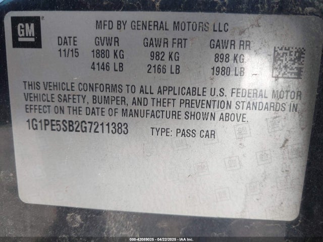 1G1PE5SB2G7211383 Chevrolet Cruze Limited 1lt Auto