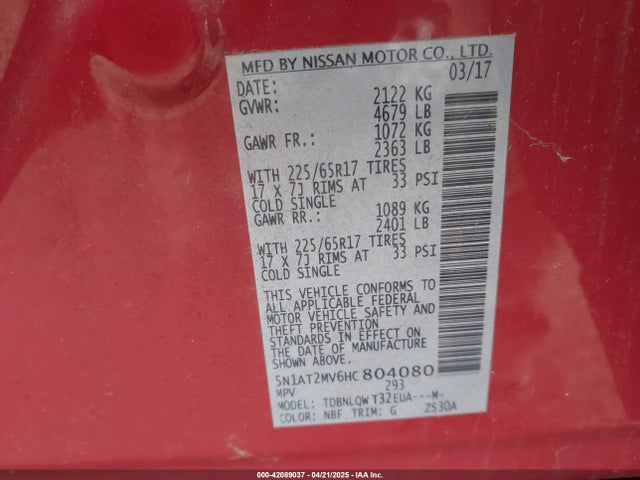 5N1AT2MV6HC804080 Nissan ROGUE SV