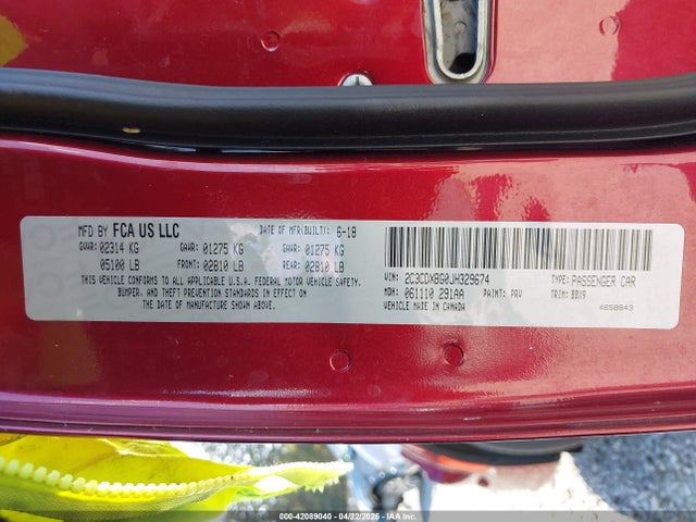 Aukcja sprzedaży 2018 Dodge Charger Sxt Rwd, vin: 2C3CDXBG0JH329674, numer aukcji: 42089040