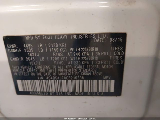 4S4BSAJC0G3216338 Subaru Outback 2.5i Limited
