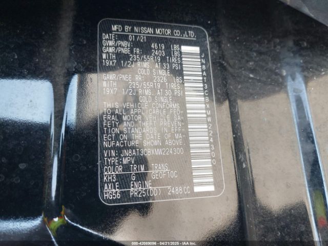 JN8AT3CBXMW224300 Nissan Rogue Sl Intelligent Awd