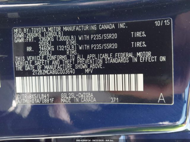 2T2BZMCA8GC003640 Lexus RX 350