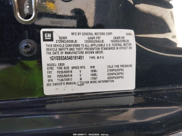 2004 CADILLAC SRX 1GYEE63A540181451 Photo 8