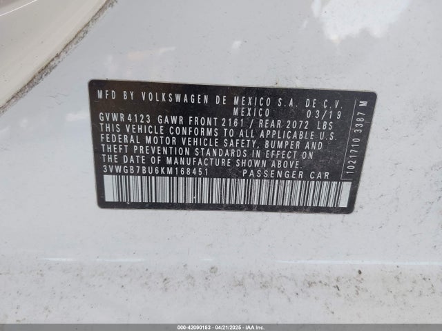 3VWGB7BU6KM168451 Volkswagen Jetta 1.4t Sel Premium