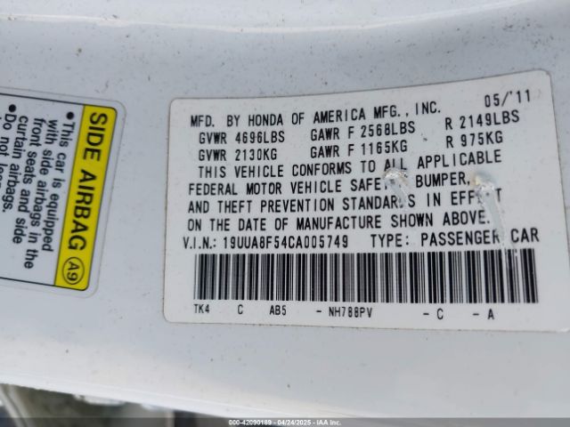 2012 ACURA TL 19UUA8F54CA005749 Photo 8