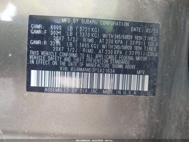 2023 SUBARU ASCENT 4S4WMAWD3P3421634 Photo 8