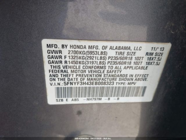 5FNYF3H43EB008323 Honda Pilot Ex