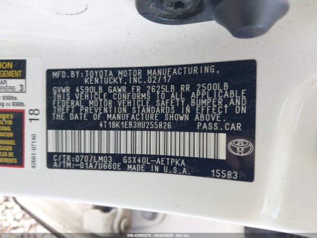 4T1BK1EB3HU255826 Toyota AVALON LIMITED