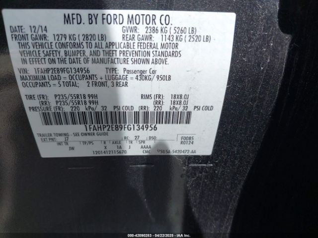 1FAHP2E89FG134956 Ford TAURUS SEL