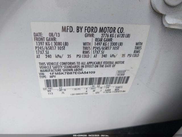 1FM5K7B87EGA54109 Ford Explorer