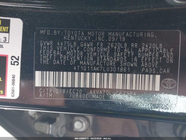 4T1G11AK7LU301861 Toyota Camry Se Nightshade Edition