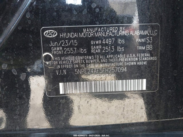 5NPE24AF5FH257094 Hyundai SONATA SE
