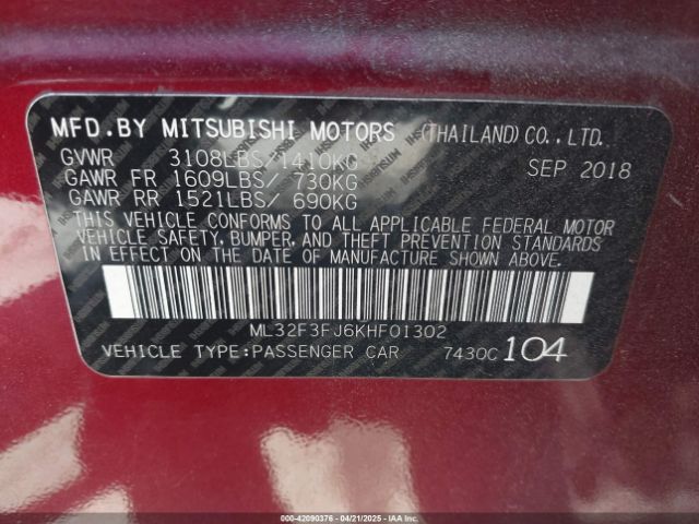 2019 MITSUBISHI MIRAGE G4 ML32F3FJ6KHF01302 Photo 8