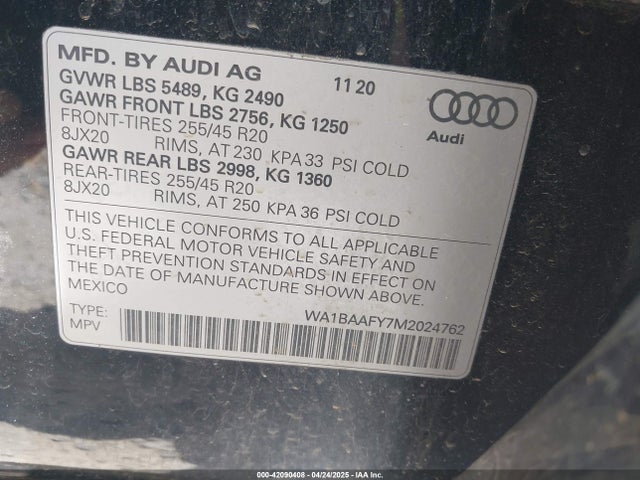 WA1BAAFY7M2024762 Audi Q5 Premium Plus 45 Tfsi Quattro S Tronic