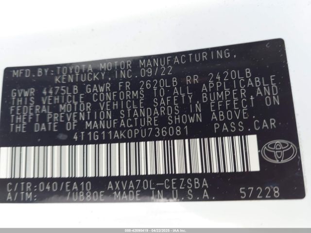 4T1G11AK0PU736081 Toyota CAMRY SE