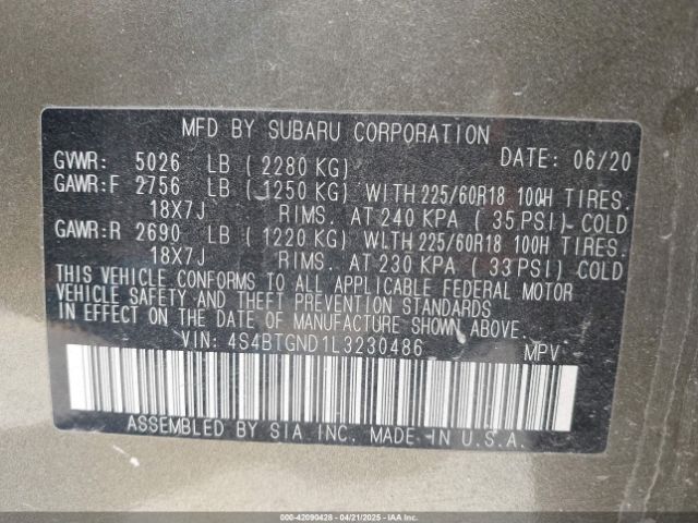 4S4BTGND1L3230486 Subaru Outback Limited Xt