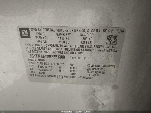 2011 CADILLAC SRX 3GYFNAEY8BS551380 Photo 8