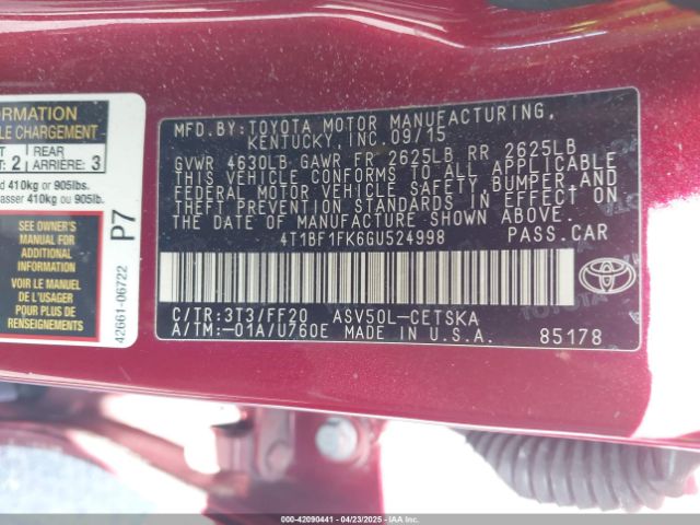 4T1BF1FK6GU524998 Toyota CAMRY SE