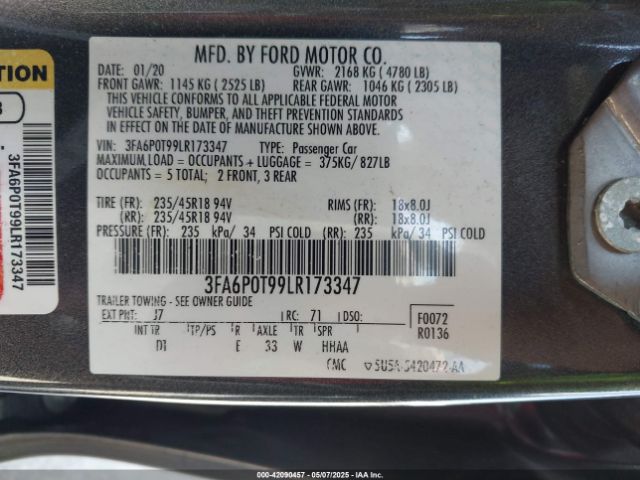 3FA6P0T99LR173347 Ford FUSION SE