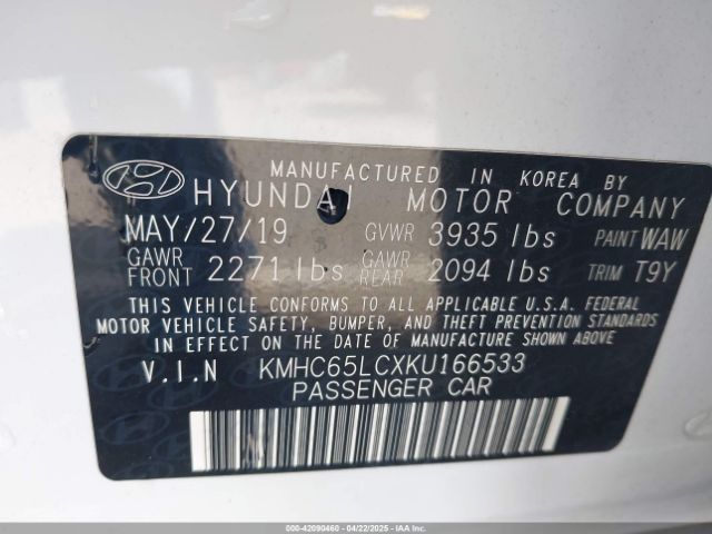 KMHC65LCXKU166533 Hyundai Ioniq Hybrid Blue