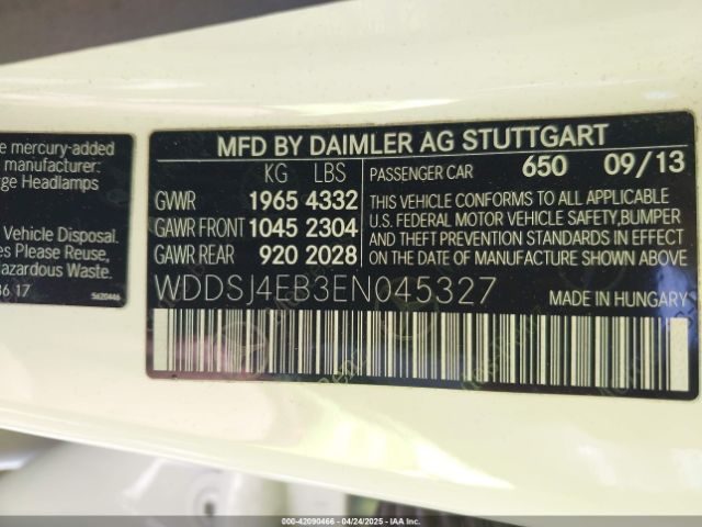 WDDSJ4EB3EN045327 Mercedes-Benz CLA 250