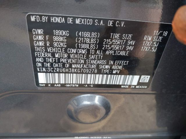 3CZRU6H38KG709278 Honda HR-V LX