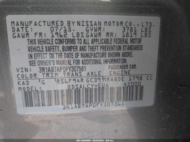 3N1AB7AP0FY307561 Nissan SENTRA S