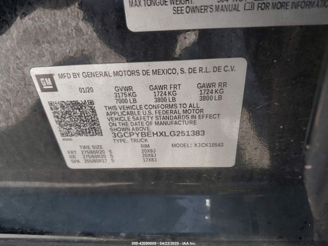 2020 CHEVROLET SILVERADO 1500 3GCPYBEHXLG251383 Photo 8