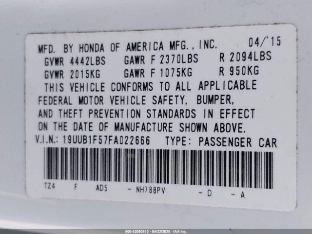 19UUB1F57FA022666 Acura TLX TECH