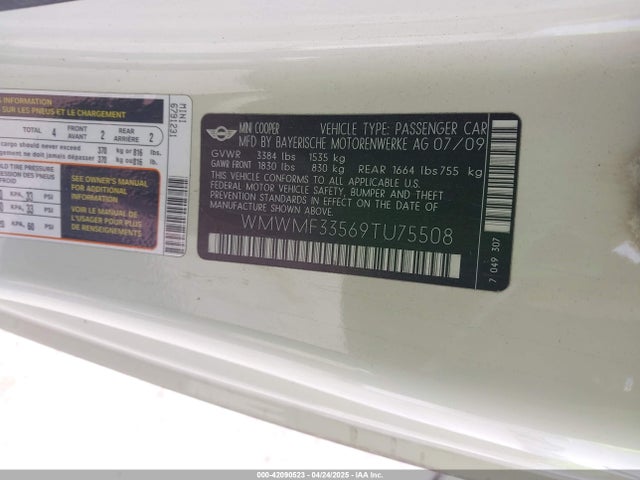 2009 MINI COOPER WMWMF33569TU75508 Photo 8