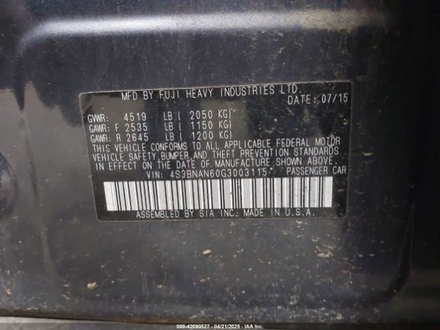 4S3BNAN60G3003115 Subaru Legacy 2.5i Limited