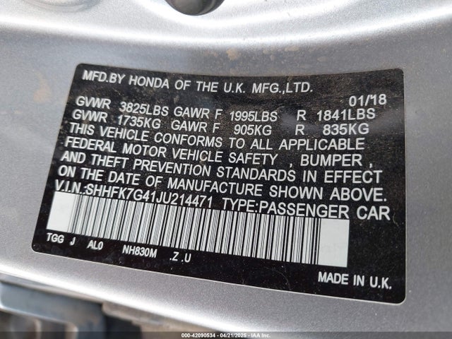 SHHFK7G41JU214471 Honda Civic Sport