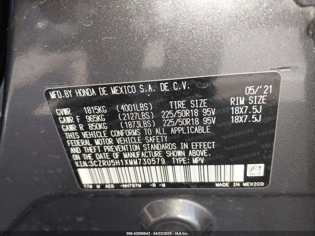 3CZRU5H1XMM730579 Honda r18z9