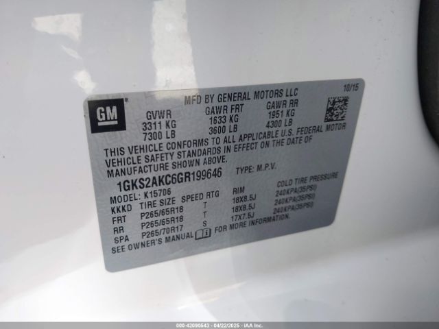 1GKS2AKC6GR199646 GMC YUKON SLE