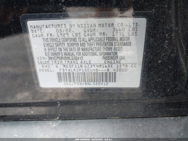 3N1CP5BV8NL520412 Nissan 2022