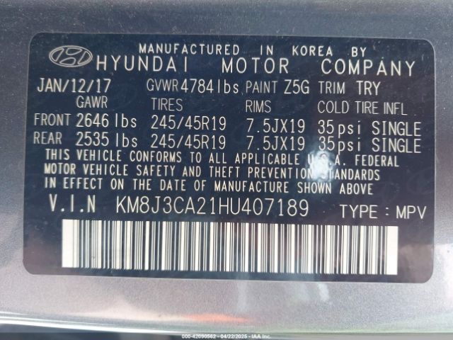 KM8J3CA21HU407189 Hyundai Tucson Sport
