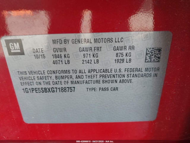 1G1PE5SBXG7188757 Chevrolet Cruze Limited 1lt Auto