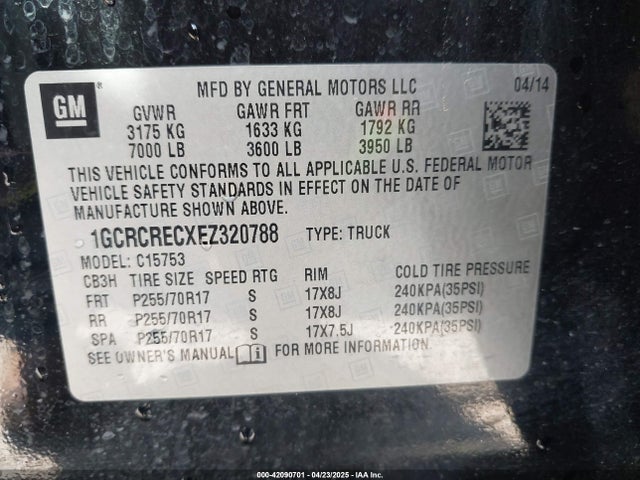 1GCRCRECXEZ320788 Chevrolet Silverado 1500 1lt