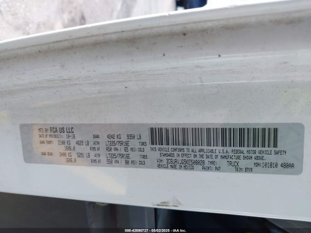3C6URVJG5KE508028 RAM Promaster 3500 Cargo Van High Roof 159 Wb Ext