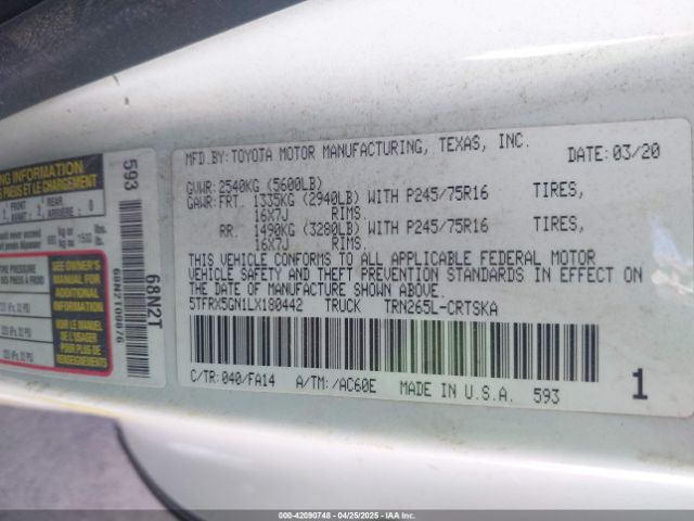 5TFRX5GN1LX180442 Toyota Tacoma Sr