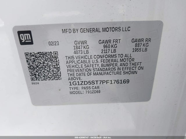 1G1ZD5ST7PF176169 Chevrolet Malibu Fwd 1lt