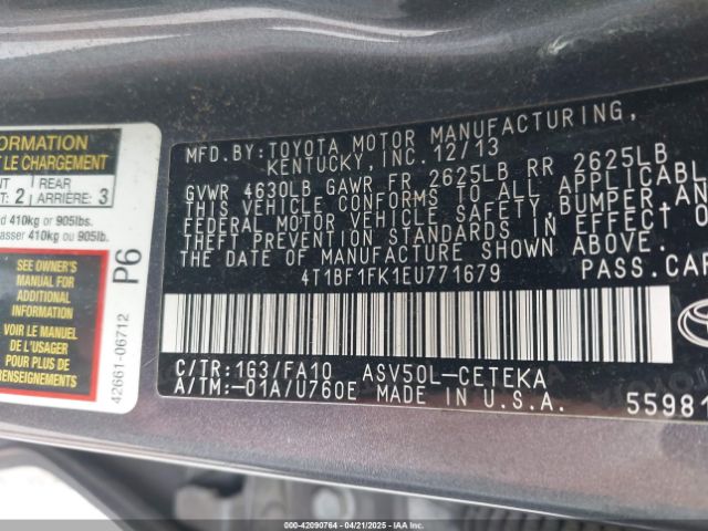 4T1BF1FK1EU771679 Toyota CAMRY L