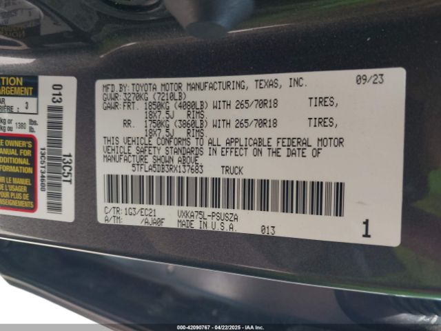 5TFLA5DB3RX137683 Toyota Tundra Sr5 4wd