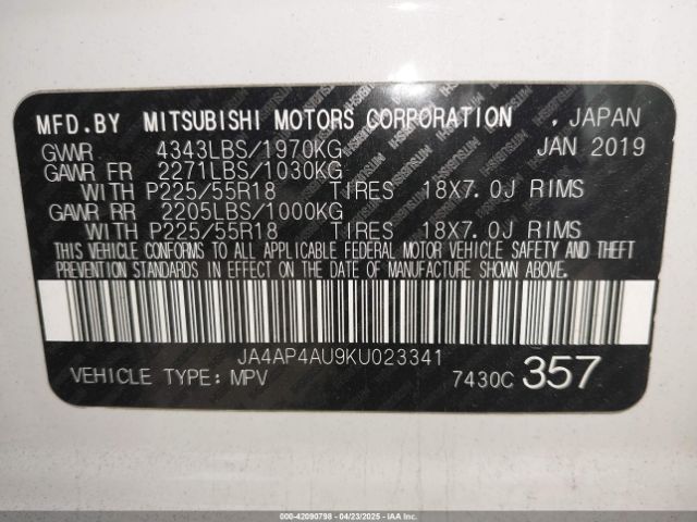 2019 MITSUBISHI OUTLANDER SPORT JA4AP4AU9KU023341 Photo 8